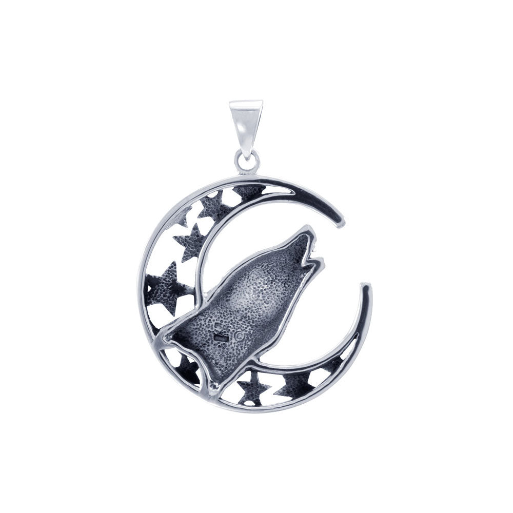 Baying wolf around the celestial beauty ~ Sterling Silver Pendant TP831