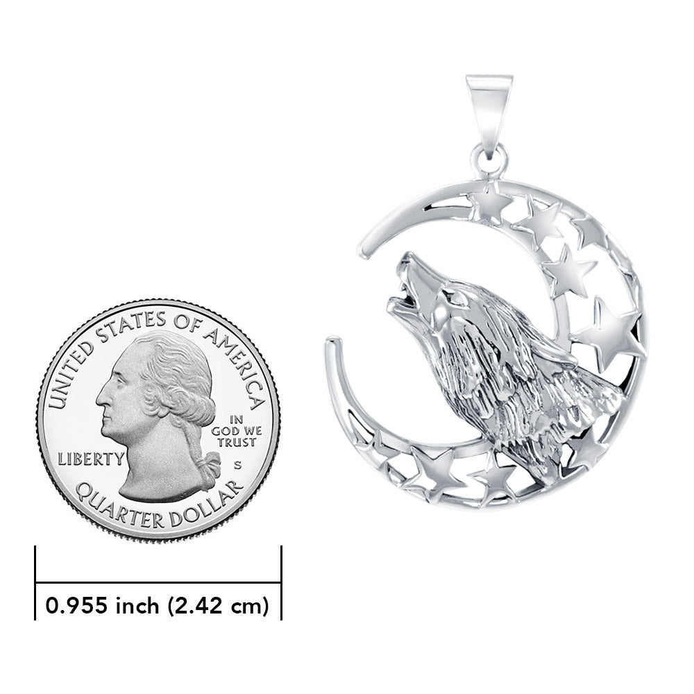 Baying wolf around the celestial beauty ~ Sterling Silver Pendant TP831