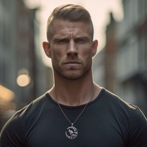 Baying wolf around the celestial beauty ~ Sterling Silver Pendant TP831