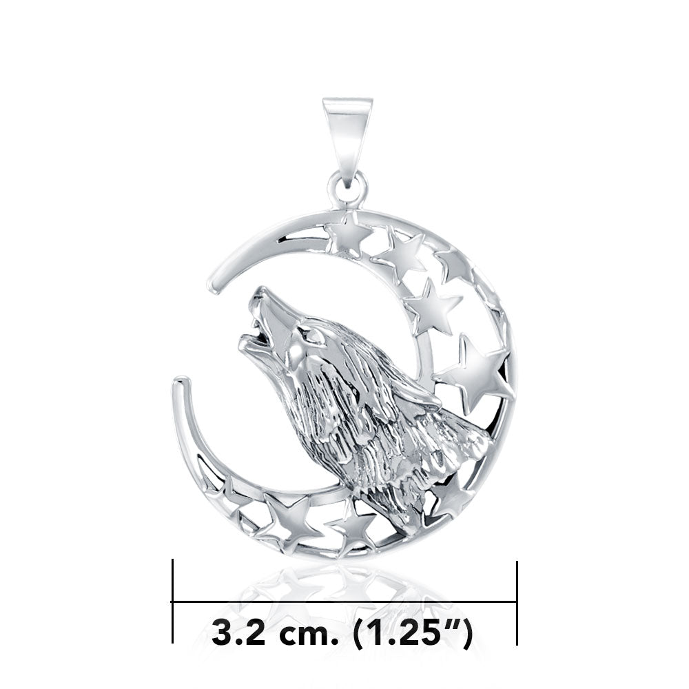 Baying wolf around the celestial beauty ~ Sterling Silver Pendant TP831