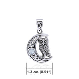 Owl with Celtic Crescent Moon Sterling Silver Pendant TPD4288