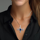 Raven with Pentacle Wings and Gemstone Silver Pendant TPD4332