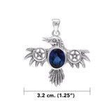 Raven with Pentacle Wings and Gemstone Silver Pendant TPD4332
