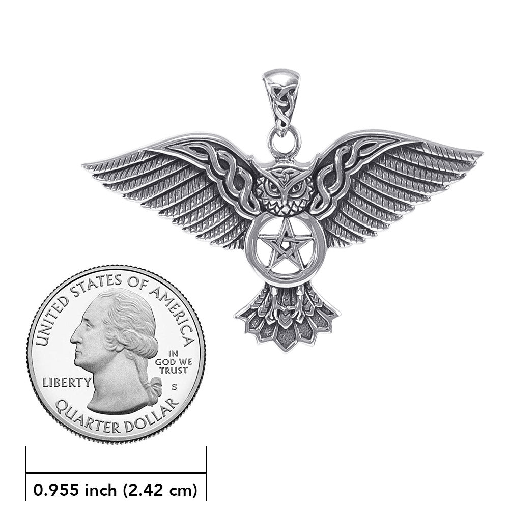 Celtic Owl with Pentacle Silver Pendant TPD4336