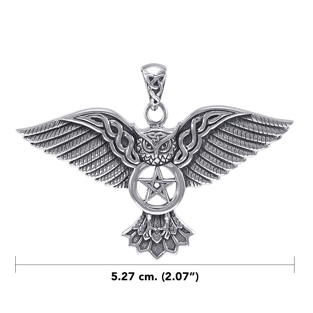 Celtic Owl with Pentacle Silver Pendant TPD4336