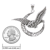 Owl with Celtic Crescent Moon Silver Pendant TPD4337