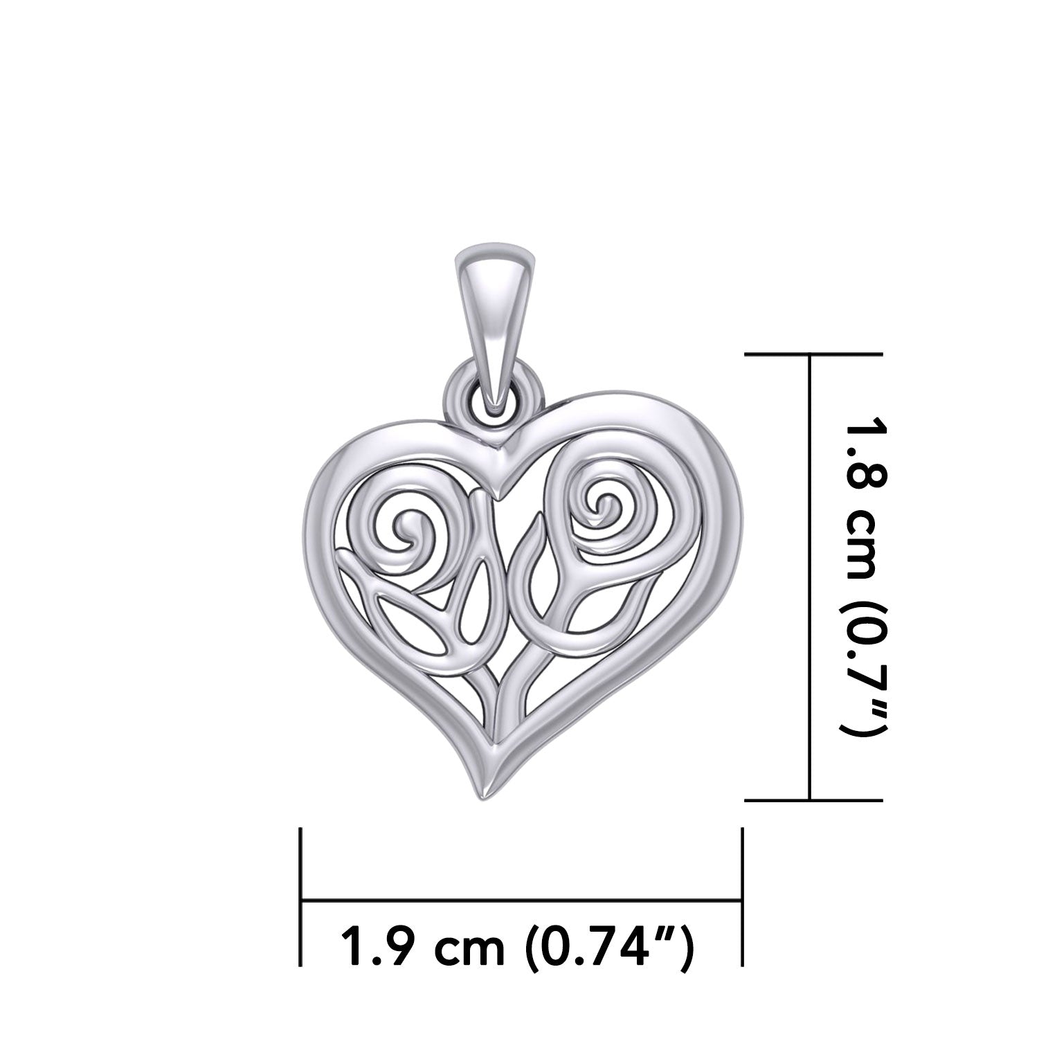 Double Roses in Heart Silver Pendant TPD6047