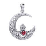 Claddagh on Celtic Moon Silver Pendant with Heart Gemstone TPD6125