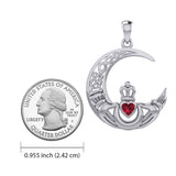 Claddagh on Celtic Moon Silver Pendant with Heart Gemstone TPD6125