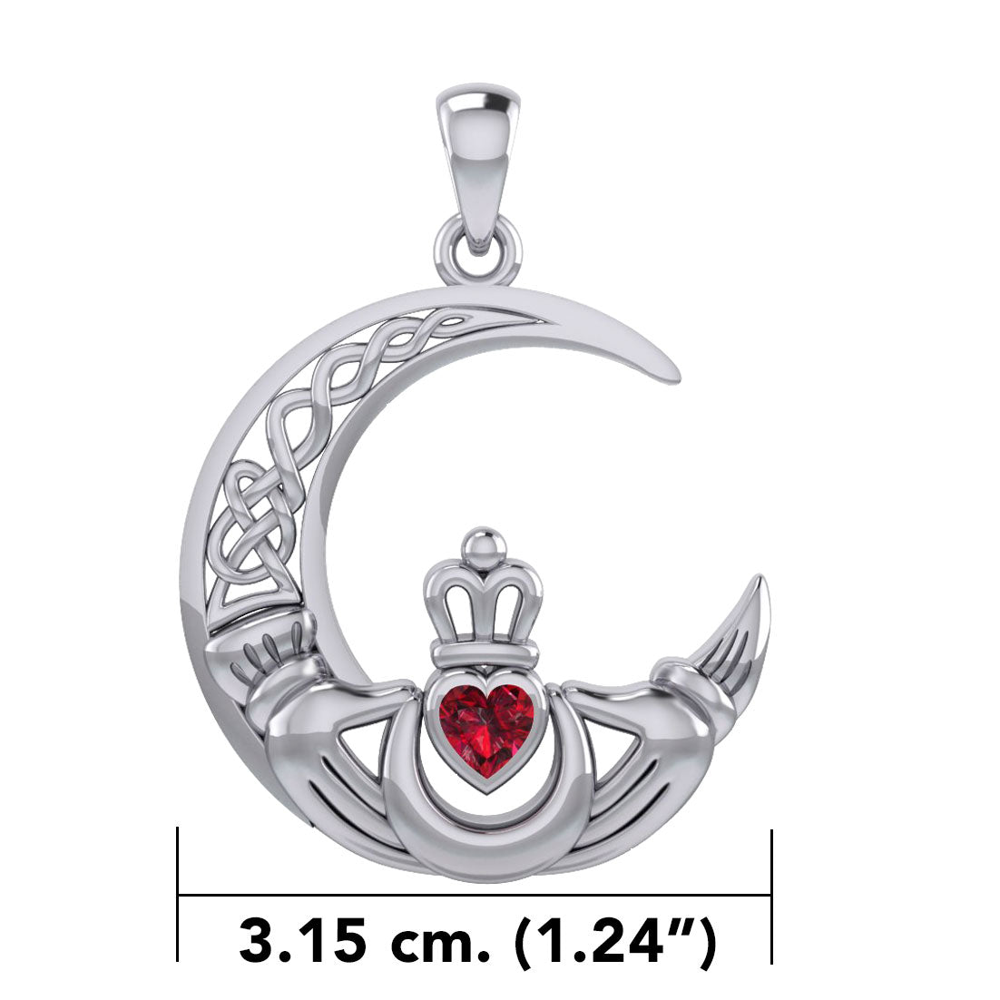Claddagh on Celtic Moon Silver Pendant with Heart Gemstone TPD6125