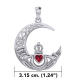 Claddagh on Celtic Moon Silver Pendant with Heart Gemstone TPD6125
