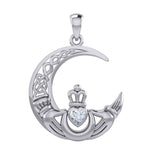 Claddagh on Celtic Moon Silver Pendant with Heart Gemstone TPD6125