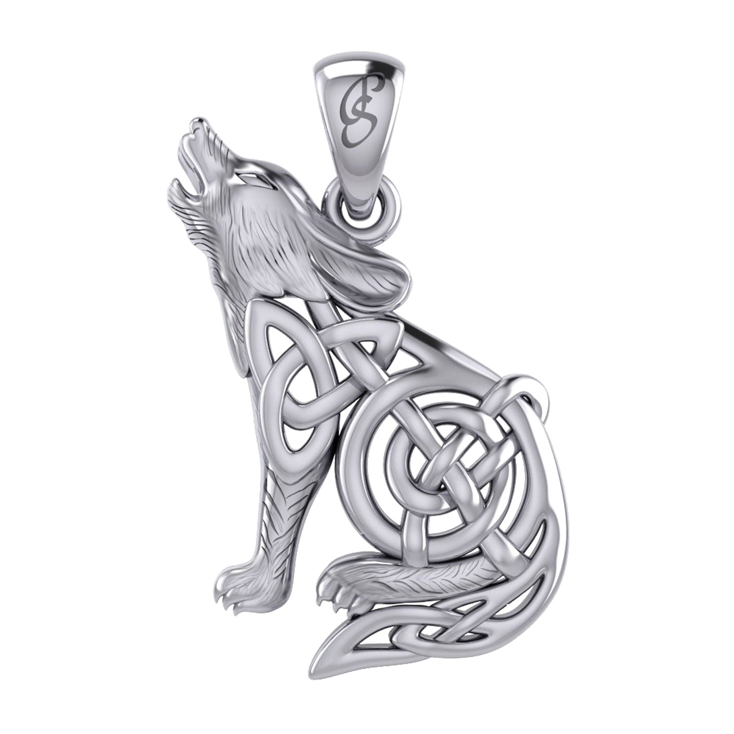 Celtic Spirit Howling Wolf Design for Unique Style Sterling Silver Pendant BY Peter Stone Jewelry TPD6138