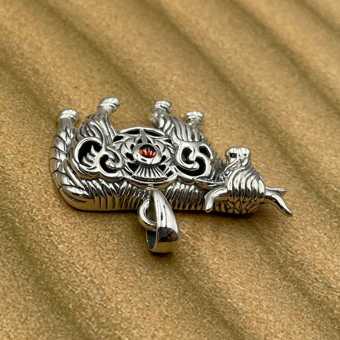 Highland Cow with Thistle and Gemstone Silver Pendant TPD6141