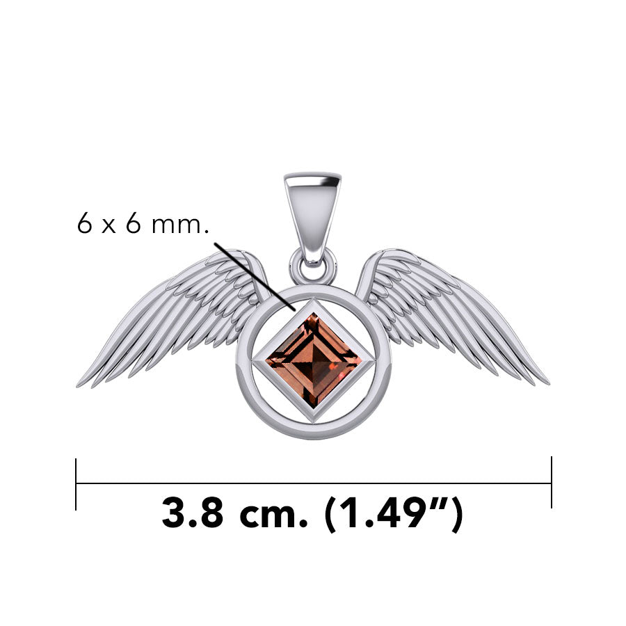 The Angel Wing with Facet Gemstone NA Symbol Silver Pendant TPD6164