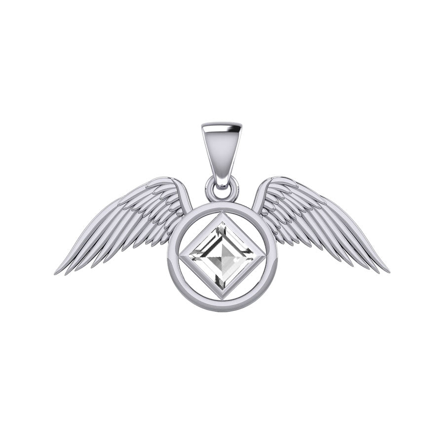 The Angel Wing with Facet Gemstone NA Symbol Silver Pendant TPD6164