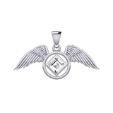 The Angel Wing with Facet Gemstone NA Symbol Silver Pendant TPD6164