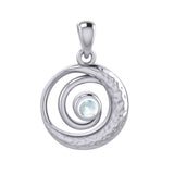 Peter Stone Spiral Silver Pendant with Crescent Moon And Gemstone TPD6179