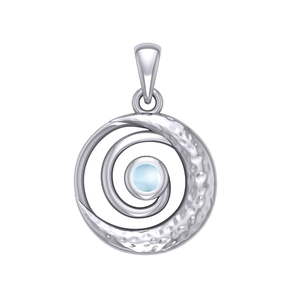 Peter Stone Spiral Silver Pendant with Crescent Moon And Gemstone TPD6179