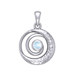 Peter Stone Spiral Silver Pendant with Crescent Moon And Gemstone TPD6179