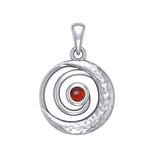 Peter Stone Spiral Silver Pendant with Crescent Moon And Gemstone TPD6179