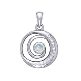 Peter Stone Spiral Silver Pendant with Crescent Moon And Gemstone TPD6179