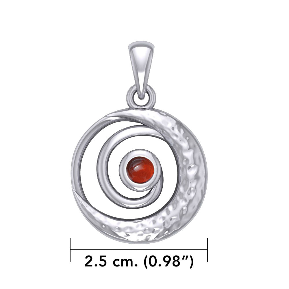 Peter Stone Spiral Silver Pendant with Crescent Moon And Gemstone TPD6179