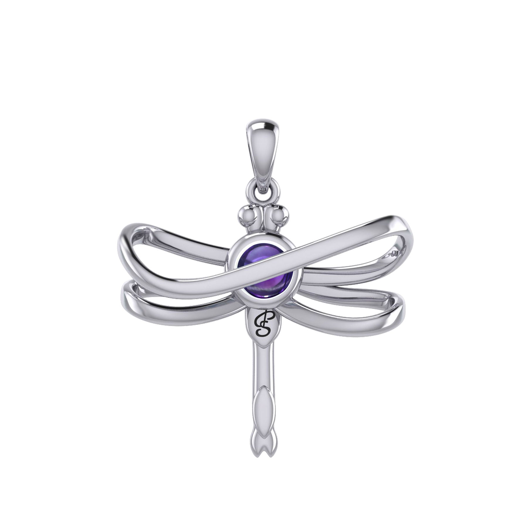 Ethereal Dragonfly Sterling Silver Pendant with Spiritual Gemstone by Peter Stone Jewelry - Divine Insect Symbolism for Spiritual Connection TPD6211