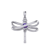 Ethereal Dragonfly Sterling Silver Pendant with Spiritual Gemstone by Peter Stone Jewelry - Divine Insect Symbolism for Spiritual Connection TPD6211