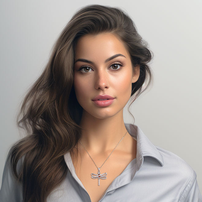 Ethereal Dragonfly Sterling Silver Pendant with Spiritual Gemstone by Peter Stone Jewelry - Divine Insect Symbolism for Spiritual Connection TPD6211