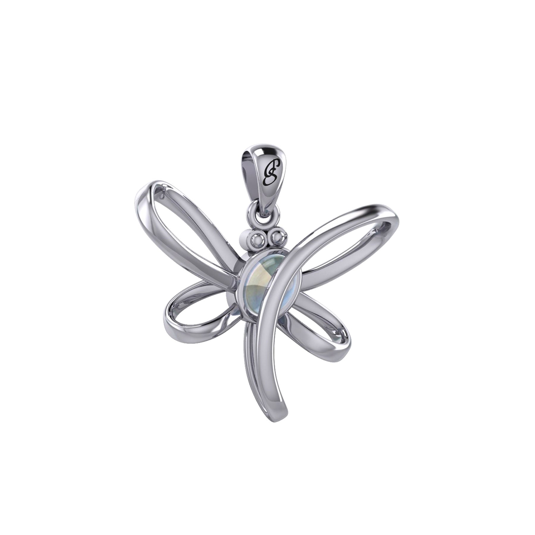 Serenity Soars: Eternal Dragonfly Sterling Silver Pendant with Oval Gemstone Connection by Peter Stone Jewelry - Inspiring Your Journey to Success TPD6212