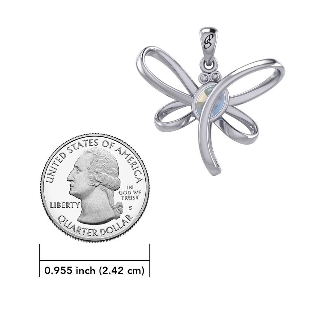 Serenity Soars: Eternal Dragonfly Sterling Silver Pendant with Oval Gemstone Connection by Peter Stone Jewelry - Inspiring Your Journey to Success TPD6212