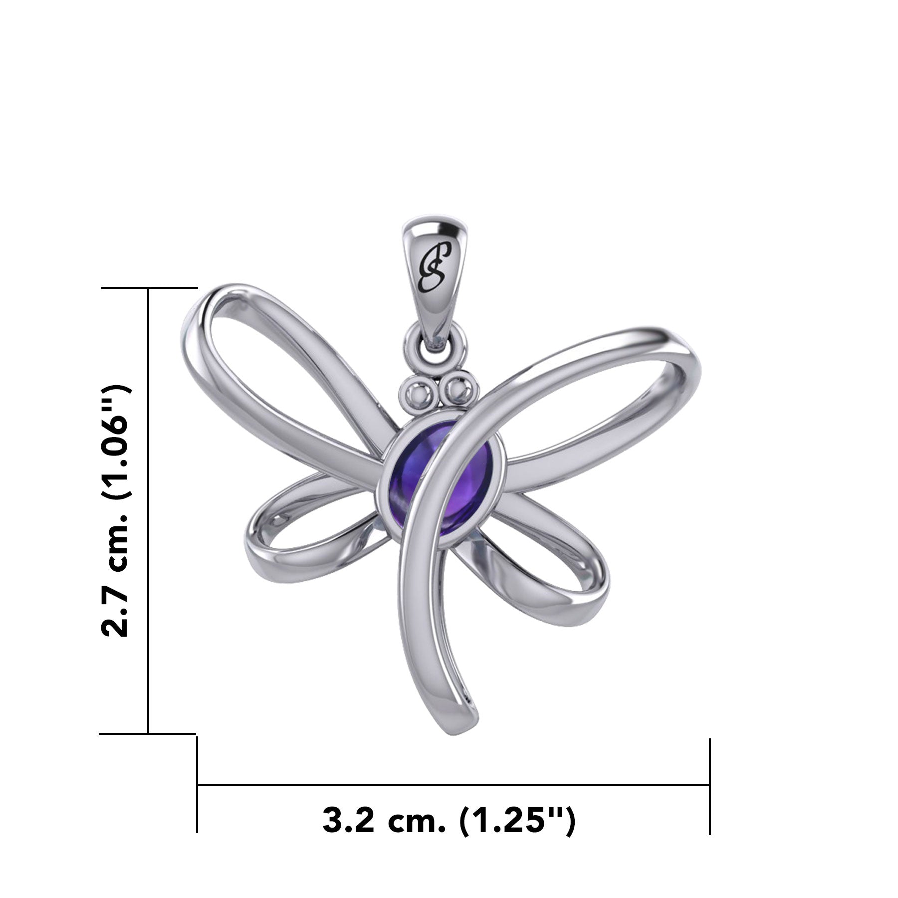 Serenity Soars: Eternal Dragonfly Sterling Silver Pendant with Oval Gemstone Connection by Peter Stone Jewelry - Inspiring Your Journey to Success TPD6212