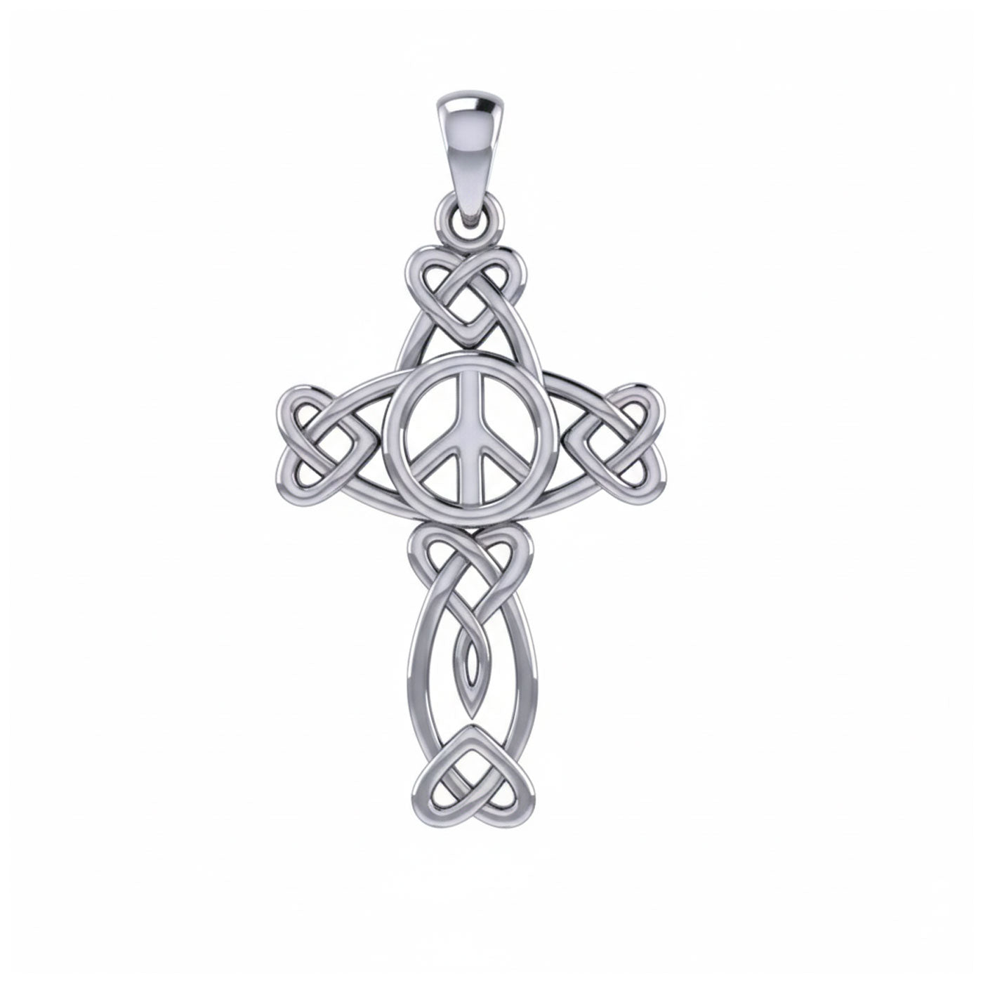 Celtic Heart in Cross Shape with Peace Symbol Silver Pendant TPD6478
