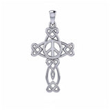 Celtic Heart in Cross Shape with Peace Symbol Silver Pendant TPD6478