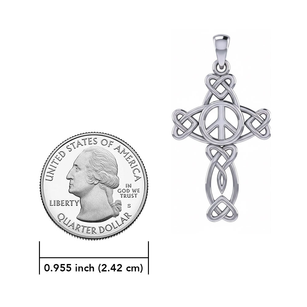 Celtic Heart in Cross Shape with Peace Symbol Silver Pendant TPD6478