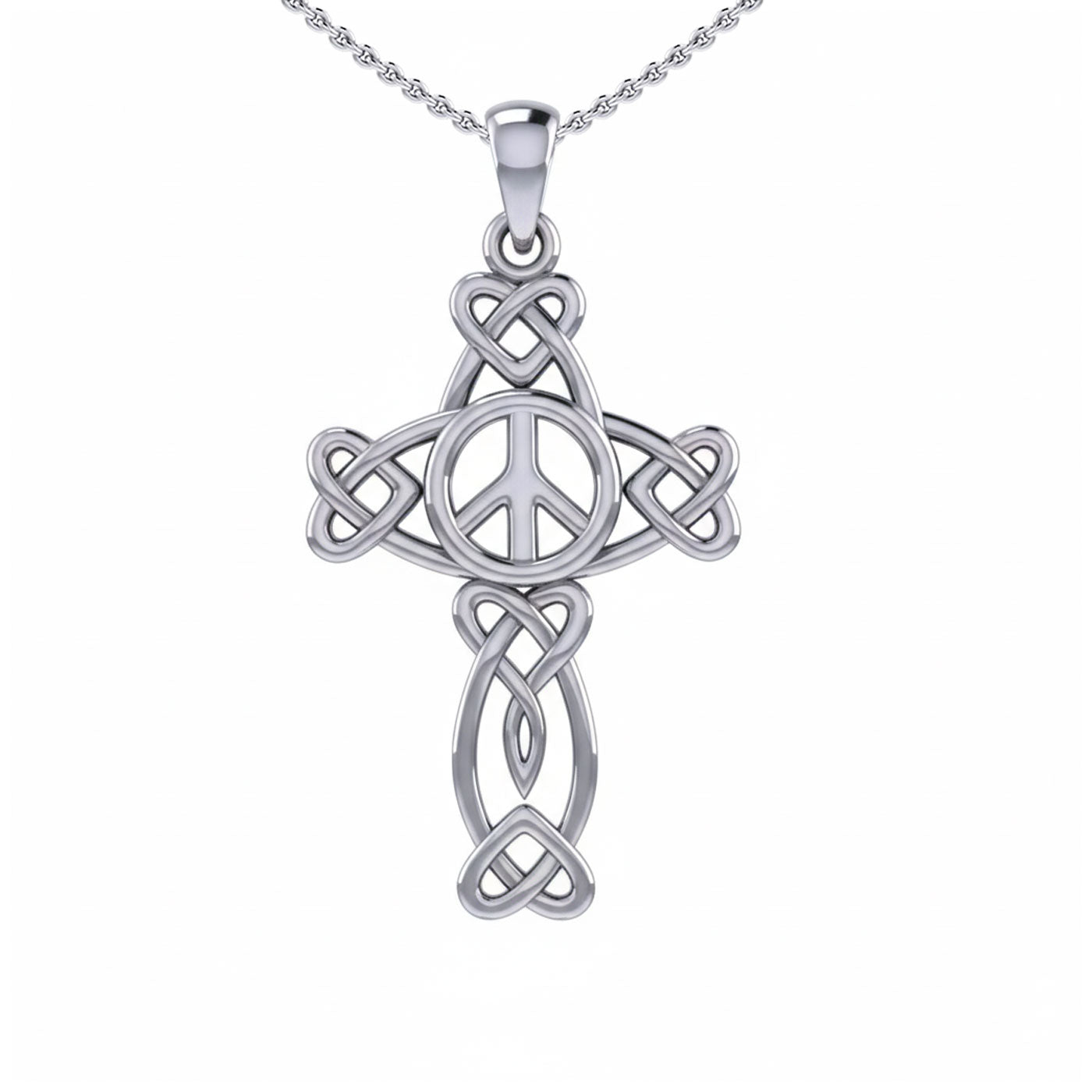 Celtic Heart in Cross Shape with Peace Symbol Silver Pendant TPD6478