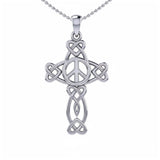 Celtic Heart in Cross Shape with Peace Symbol Silver Pendant TPD6478