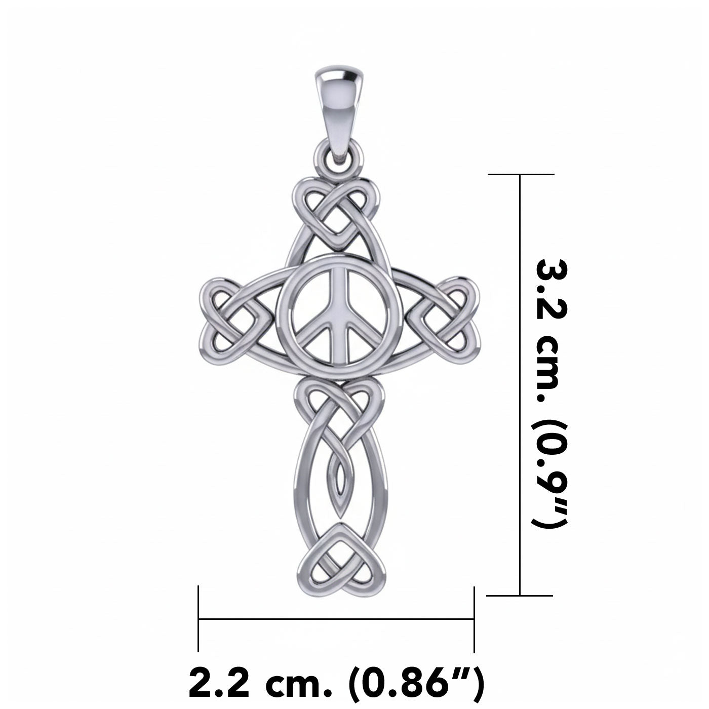 Celtic Heart in Cross Shape with Peace Symbol Silver Pendant TPD6478