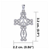 Celtic Heart in Cross Shape with Peace Symbol Silver Pendant TPD6478