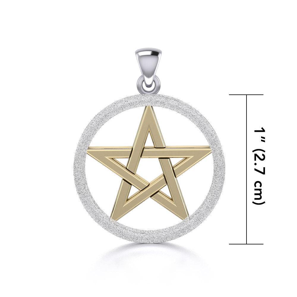 Pentacle Silver and 14K Gold Accent Pendant with Sand brush TPV089/S