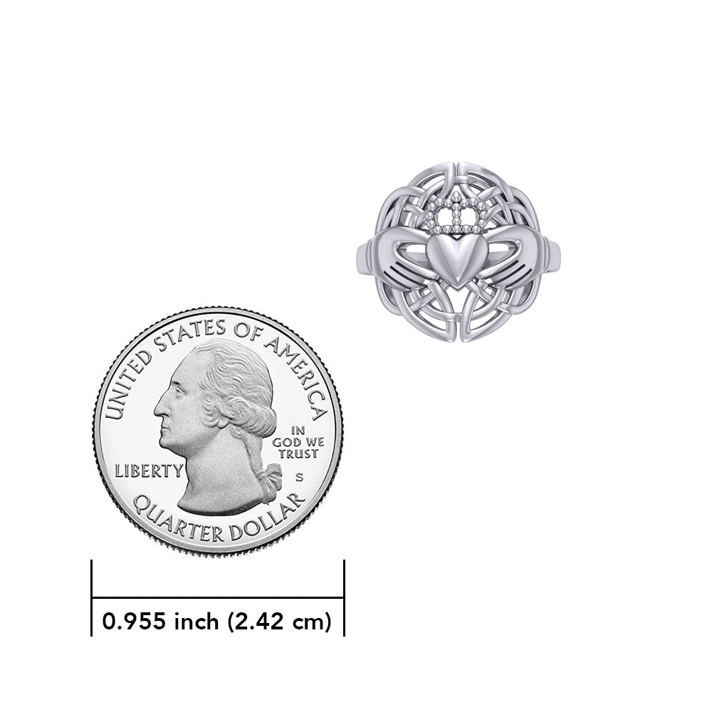 Celtic Claddagh & Celtic Knotwork Silver Ring TR666