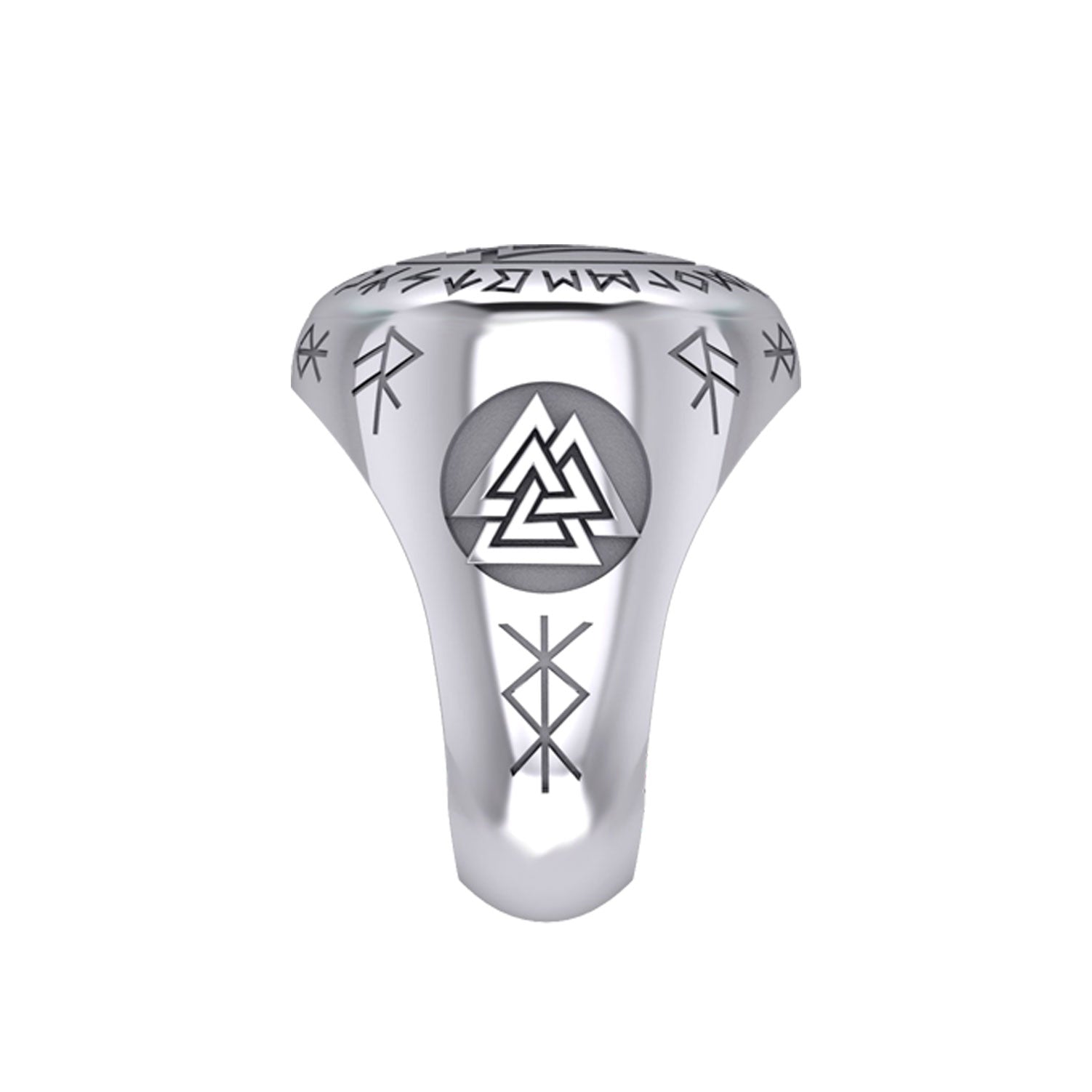 Norse Viking Valknut Silver Ring with Rune Symbols TRI2413