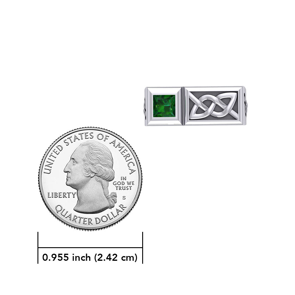 Peter Stone Rectangle Modern Silver Men Ring With Square Gemstone and Celtic Design TRI2414