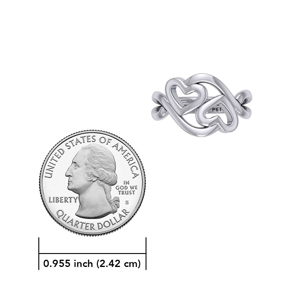 Double Heart Silver Puzzle Ring By Peter Stone Jewelry TRI2464