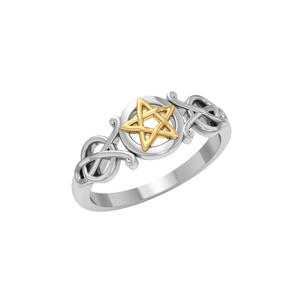 Celtic Knot Pentacle Silver with 14K Gold Accent Ring TRV1745