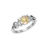 Celtic Knot Pentacle Silver with 14K Gold Accent Ring TRV1745
