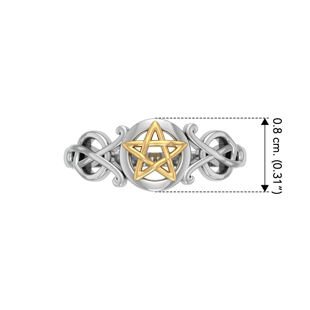 Celtic Knot Pentacle Silver with 14K Gold Accent Ring TRV1745