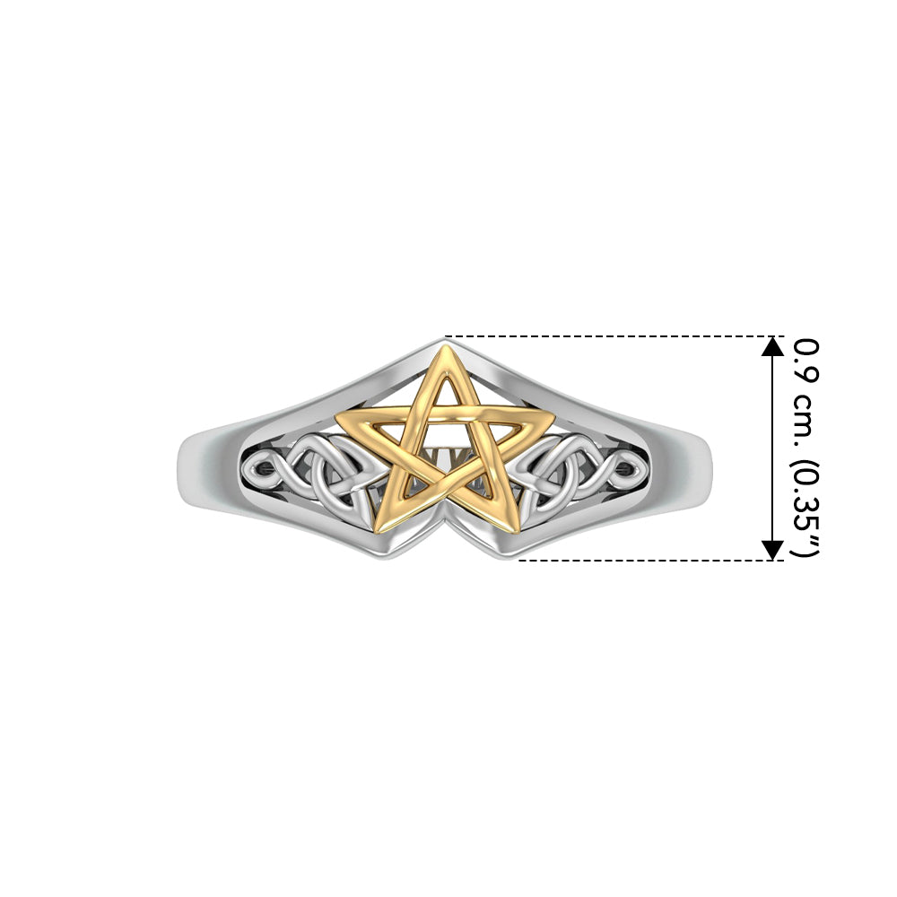 Celtic Knot  Pentacle Silver with 14K Gold Accent Ring TRV3813
