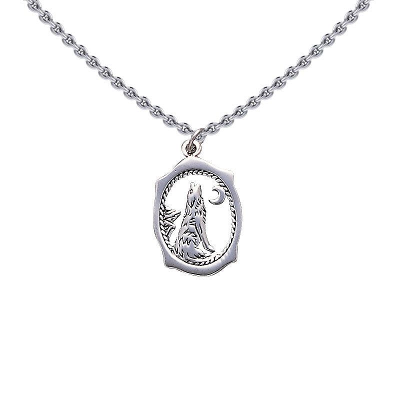Howling Wolf with Moon Silver Pendant with Chain Set TSE684